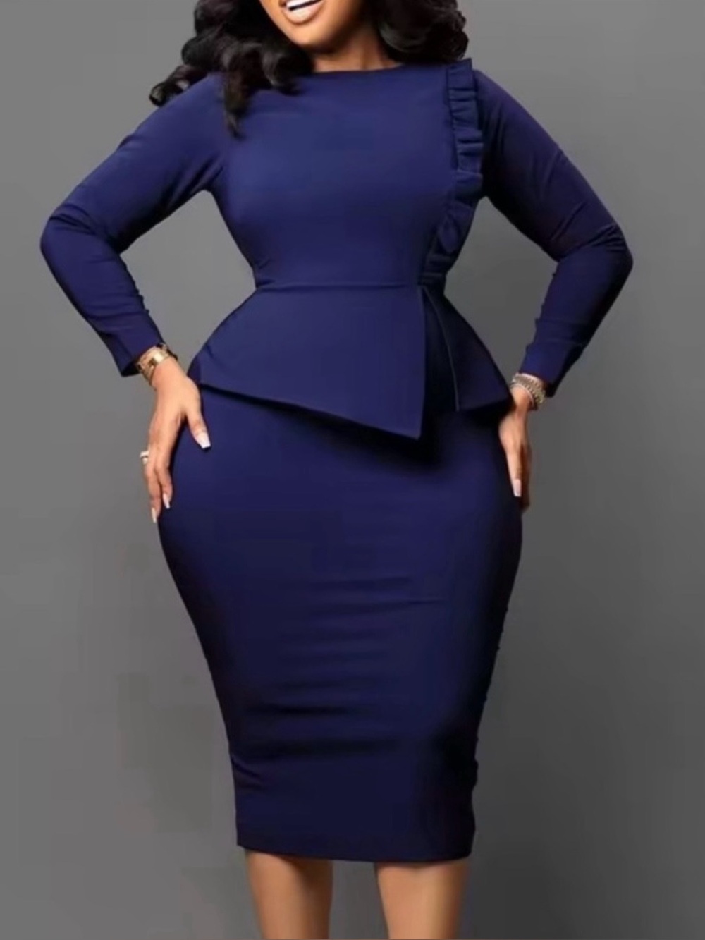 Ruffle Peplum Pencil Dress - Picture 1 of 1